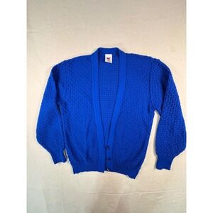 Sweater Bazaar Cardigan Womens Medium Blue‎ USA Vintage Popcorn Knit